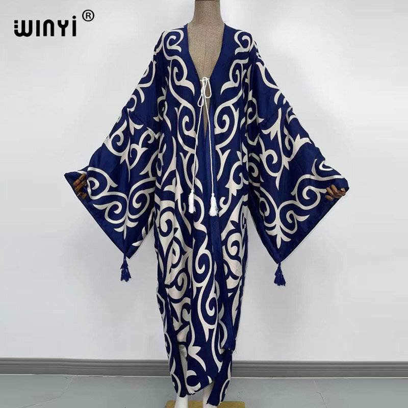 Winyi 2021 Midden-oosten Voorjaar Vrouwen Vest Stitch Robe Cocktail Sexcy Boho Maxi Afrikaanse Vakantie Batwing Mouw Zijden Gewaad