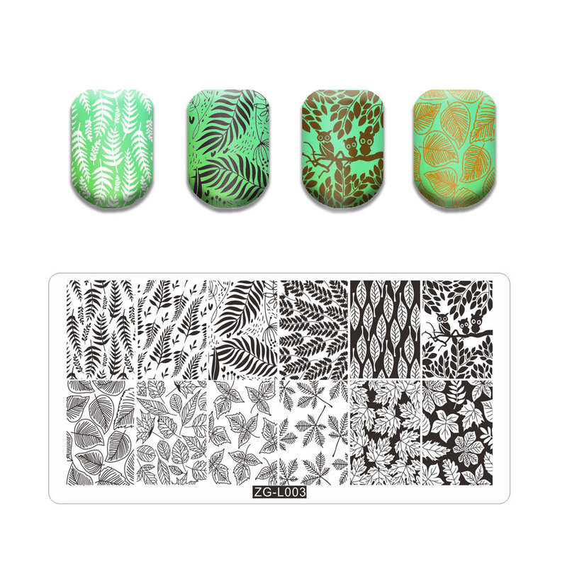 Maple Leaves Stamping Plate Line Skull Image Stainless Steel Butterfly Pinecone Design Nail Art Stamping Plate Lace Cat
