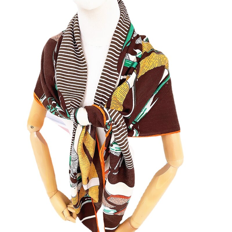 130cm Designer Luxury new belt chain female silk fur decoration fashion big shawl Bandana Beach Towel Poncho Scarves Hijab