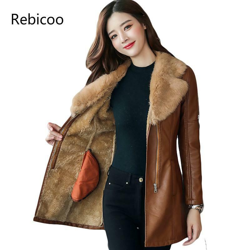 Syle – manteau en cuir PU pour femme, épais et chaud, avec col en fourrure, nouvelle collection hiver