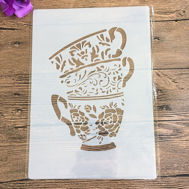 Taça Mandala A4 Estênceis Decorativos, Pintura de Parede DIY, Scrapbook Coloring, Embossing Album, 29x21 cm