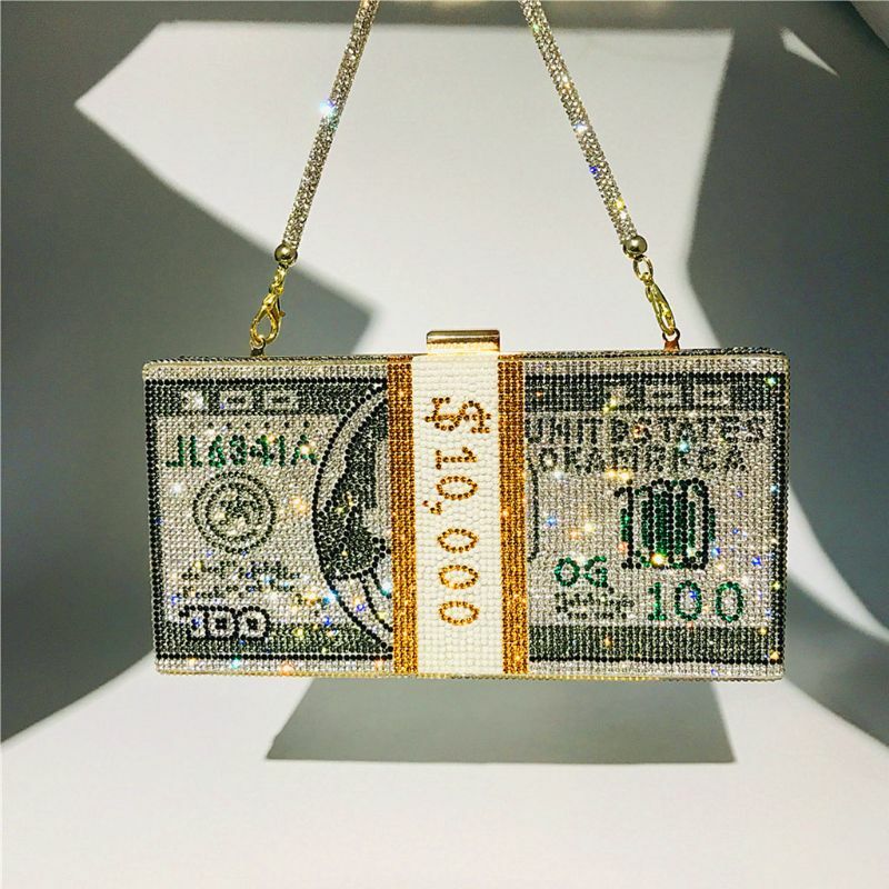 Moda creativa New Money Clutch borsa con strass 10000 dollari Stack borse di contanti borse da sera borsa da pranzo a spalla