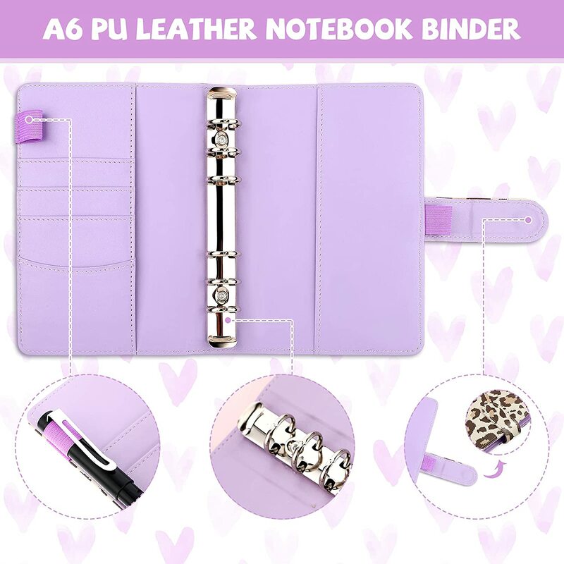15Pcs A6 PU LeatherBinder Budget Personal Planner Organizer, with Loose Leaf Zipper Pouch, Budget Envelope, 2 Sheets Stickers
