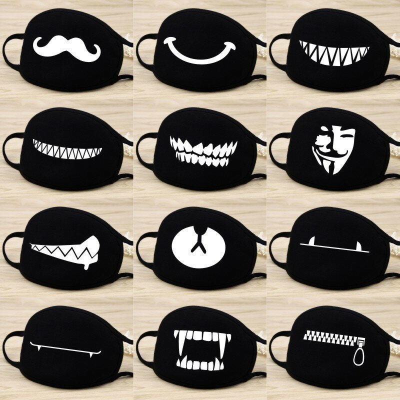 1PC Cotton Mouth-muffle Cute Cartoon Face Mask Funny Teeth Pattern Anti-bacterial Unisex Dust Winter Warm Mouth Mask