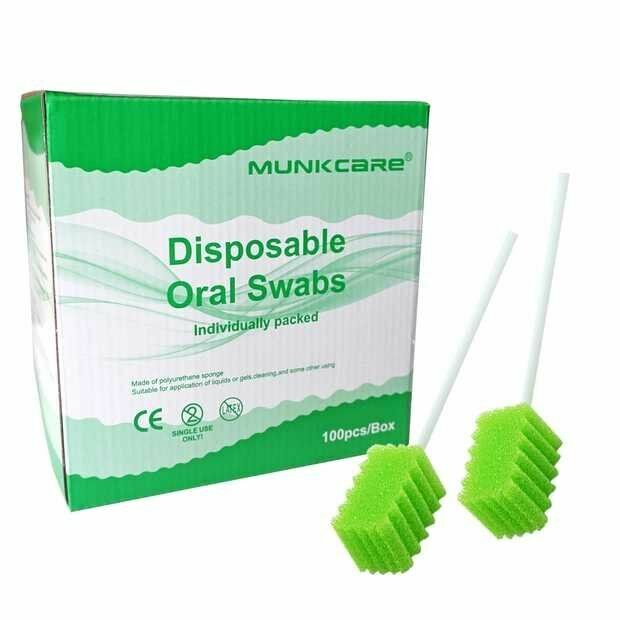 MUNKCARE ทิ้ง Swabsticks Unflavored Oral Care Swabs ปาก Swabs ช่องปากโฟมขับเสมหะ Swabs ฟองน้ำสีเขียว