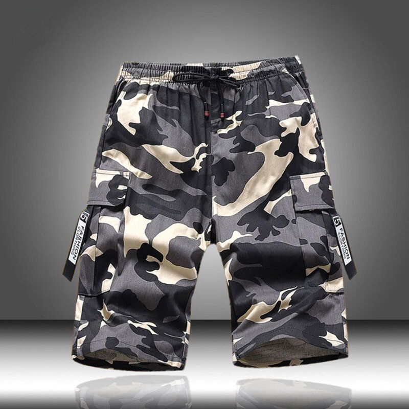 ฤดูร้อน Camouflage ยุทธวิธีผู้ชาย Jogger ทหารสินค้ากางเกงขาสั้นผู้ชายหลวมหลายกระเป๋ากางเกงขาสั้นผ้าฝ้ายกลางแจ้ง High Street