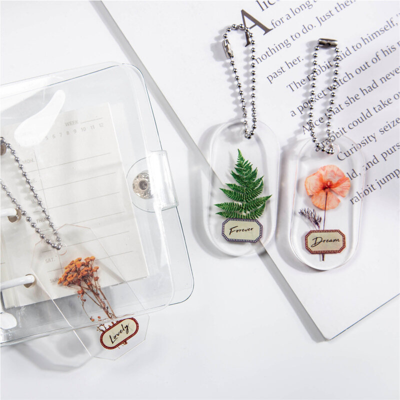 Porte-clé en acrylique, petite plante fraîche, décoration simple du compte à main, matériel pendentif, lanière pour clés