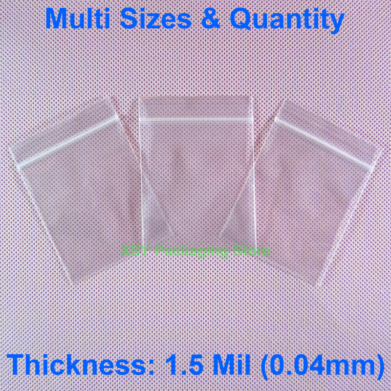 1.5 mil sacos de plástico para zíper tamanho exterior (largura 3.5 " - 5.5") x (comprimento 5" - 7.9") eq. Poly embalagem (90 - 140mm) x (130 - 200mm)