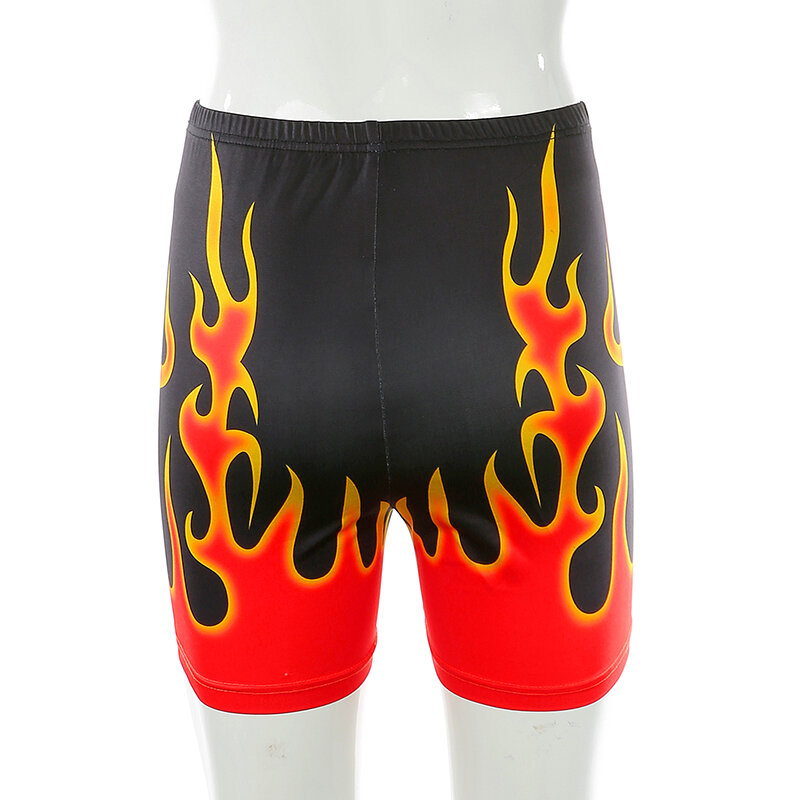 Weekeep Flame Print alta cintura Streetwear Shorts mujer moda ajustado Biker Shorts 2020 moda corta Mujer