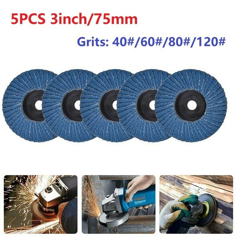 5pcs 3 Inch Flat Flap Discs 75mm Sanding Disc 40#, 60#, 80#, 120# Grinding Wheels Polishing Disc For Angle Grinder Abrasive Tool