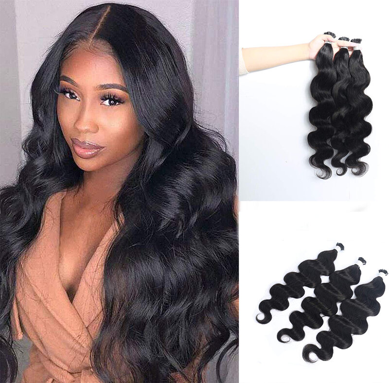 Hair extensions human hair body wave i tip microlinks Braziliaanse remy hair bulk 100% menselijk haar natuurlijke zwarte kleur voor vrouwen