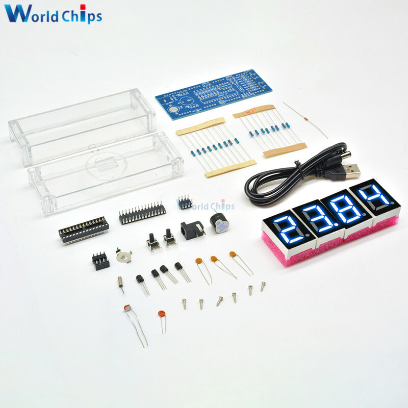 DIY KIT Electronic Clock LED Microcontroller Kit Digital Clock Time Light Control Temperature Thermometer Red/Blue/Green/White