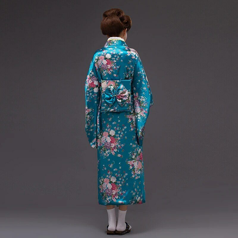 Robes New Classic Japanese Ladies' Satin Kimono Yukata Haori With Obi Novelty Evening Party Dress Cosplay Christmas party Gowns