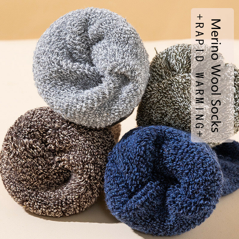 Calcetines de lana merina para hombre, medias súper gruesas y cálidas de alta calidad, estilo Retro Harajuku, anticongelantes, para la nieve, 5 pares por lote