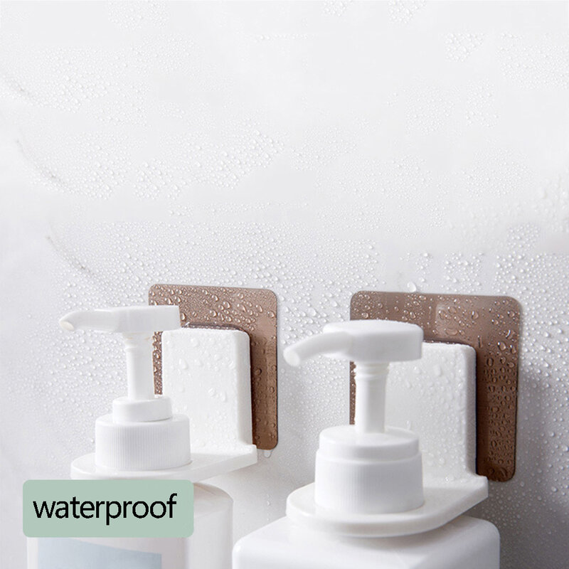 1 pçs/lote casa de plástico auto-adesivo fixado na parede do banheiro garrafa titular chuveiro gel shampoo gancho dispensador de armazenamento rack organizador
