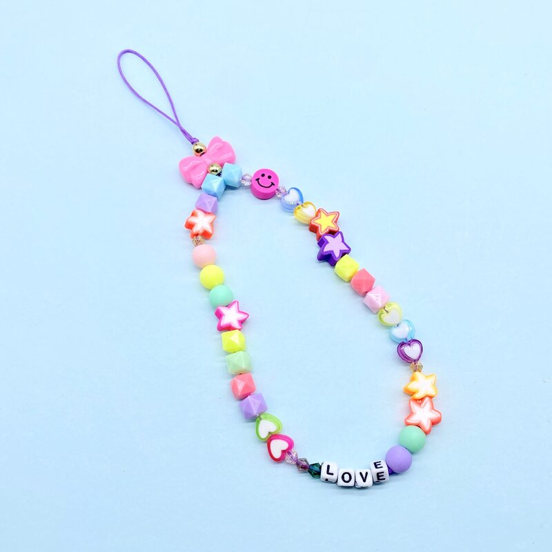 BLUE STAR Ins Acrylic Letter Love Phone Lanyard For A Woman's Wrist Smiling Face Polymer Clay Phone Chain
