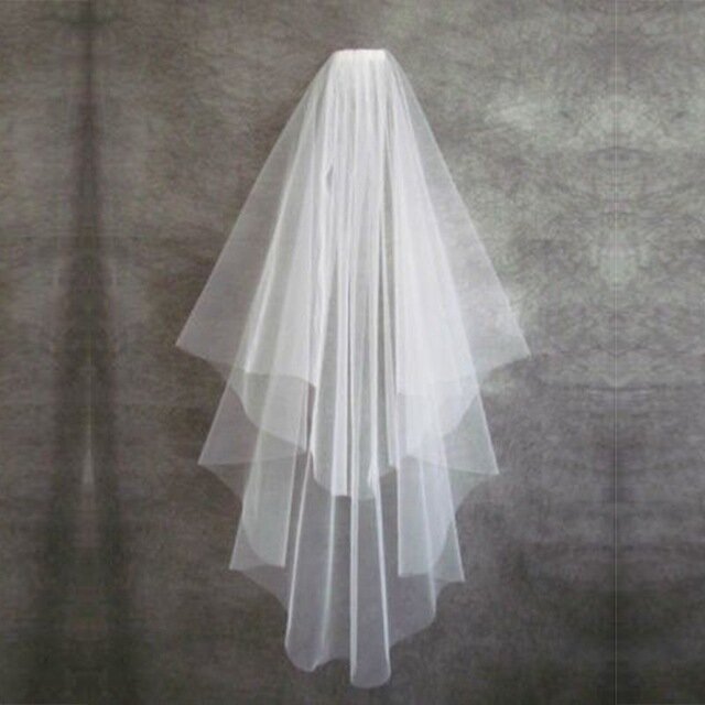 حجاب زفاف بسيط بحافة مقطوعة مع مشط ، رخيص ، بطبقتين ، إكسسوارات زواج