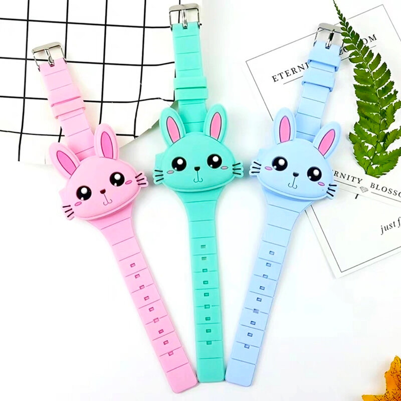 Cartoon Lovely Rabbit bambini orologi Flip Cover Silicone bambini elettronici orologio ragazze studenti ragazzi orologio Reloj Infantil Saati