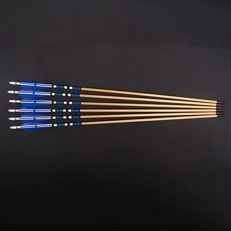 Flecha de madera hecha a mano con puntas de acero para tiro con arco, compuesto para caza, pernos de 80cm, 6/12/24 piezas