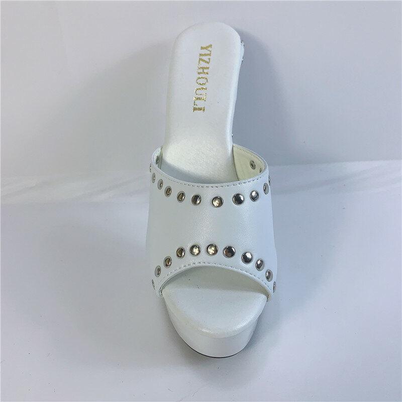 15cm zip-up sexy star shoes, 6in high heel summer sandals, rivet vamp decoration, club dancing shoes