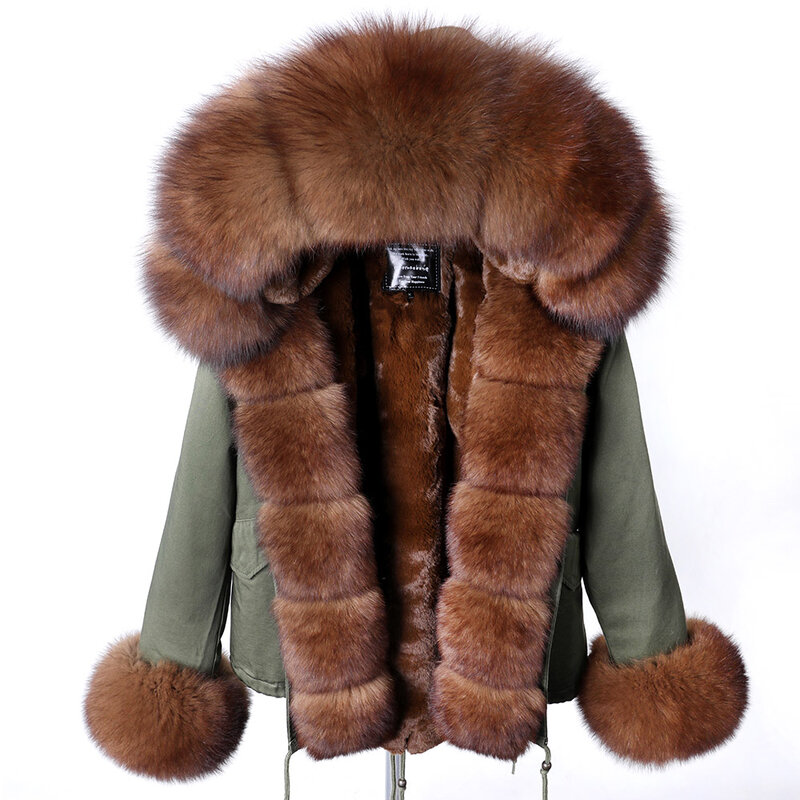 Maomaokong 2021 moda feminina real gola de pele de raposa casaco natural guaxinim gola de pele grande casaco de inverno parka bombardeiro