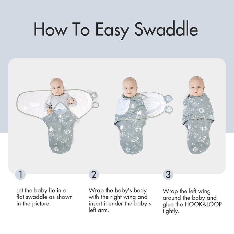 Algodão ajustável do bebê Swaddle Blanket, envoltório infantil, recém-nascido, 100% algodão orgânico, 0-3 meses