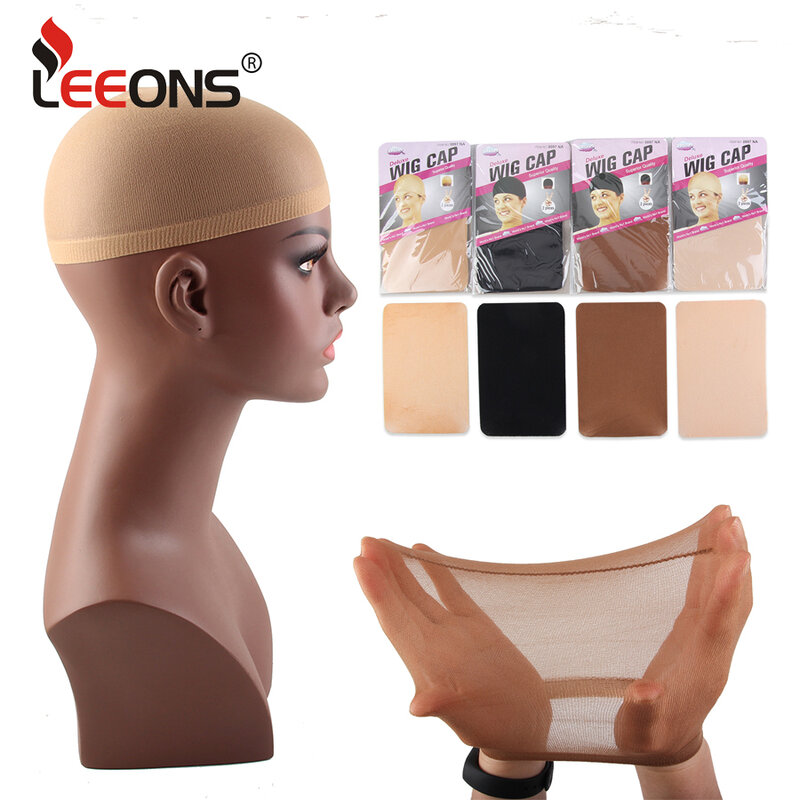 Leeons 2 Pieces Light Brown/Black Stocking Wig Caps Stretchy Nylon Wig Girl Caps For Lace Front Wig Soft Silk Wig Cap For Women