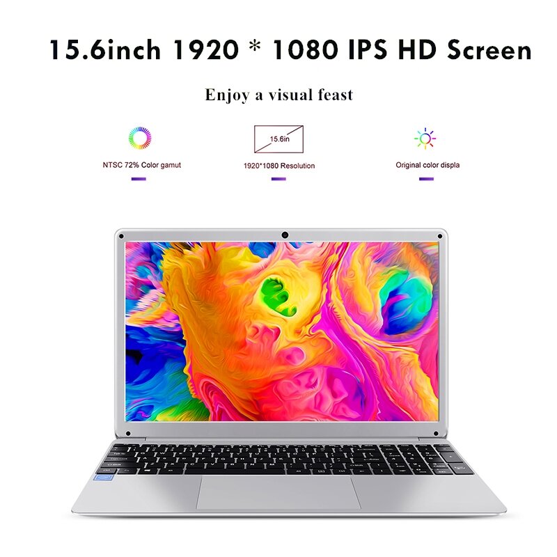 KUU YEPBOOK Laptop pantalla IPS de 15,6 pulgadas para Intel E8000 Quad Core 256GB M.2 Netbook con SSD HDMI WiFi Bluetooth para estudio de oficina