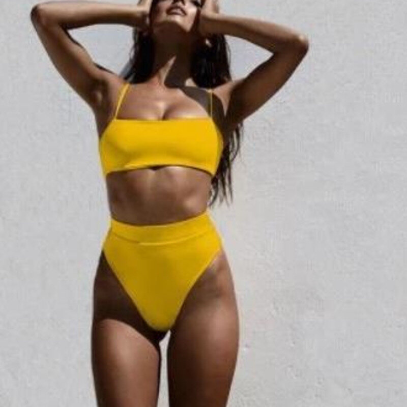 2020 sexy high waist white bandage bikini brazilian tanga thong mujer push swimwear women up two piece swimsuit off shoulder