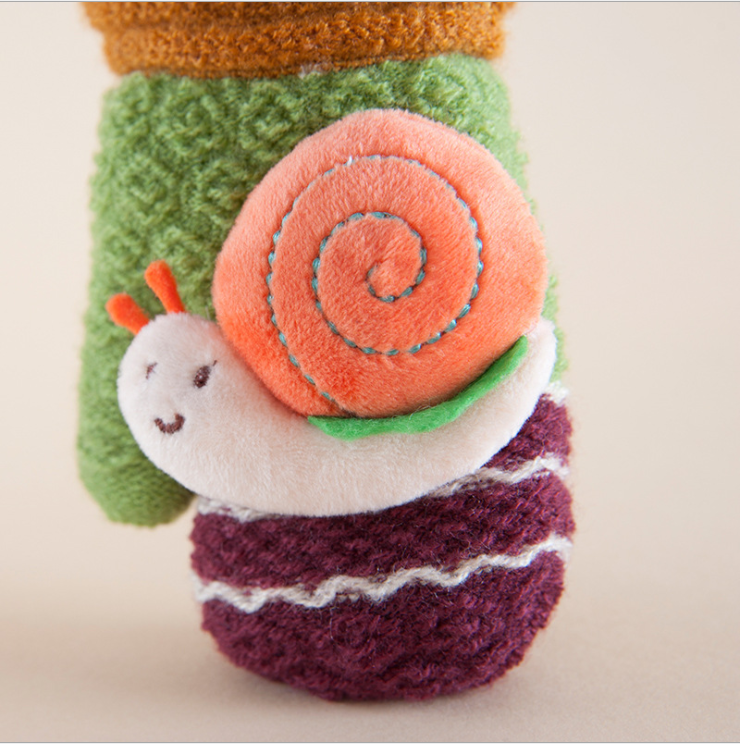 New cute snail children's Gloves Winter Warm knitting gloves thickened cute baby neck hanging gloves