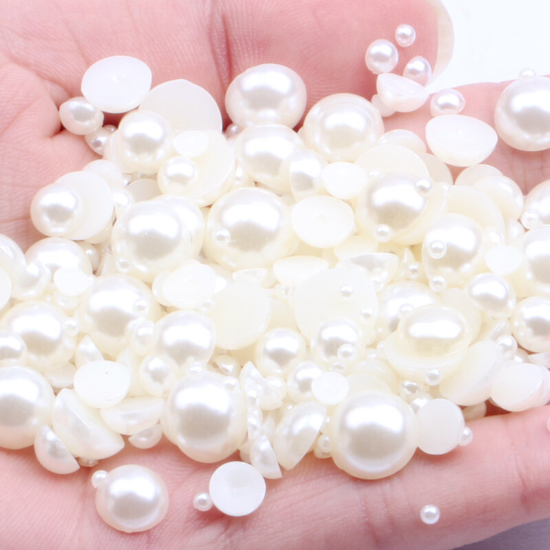 ハーフラウンド真珠混合サイズ売春アイボリー色のり樹脂ビーズジュエリー作成diyのため工芸品3D爪アート装飾