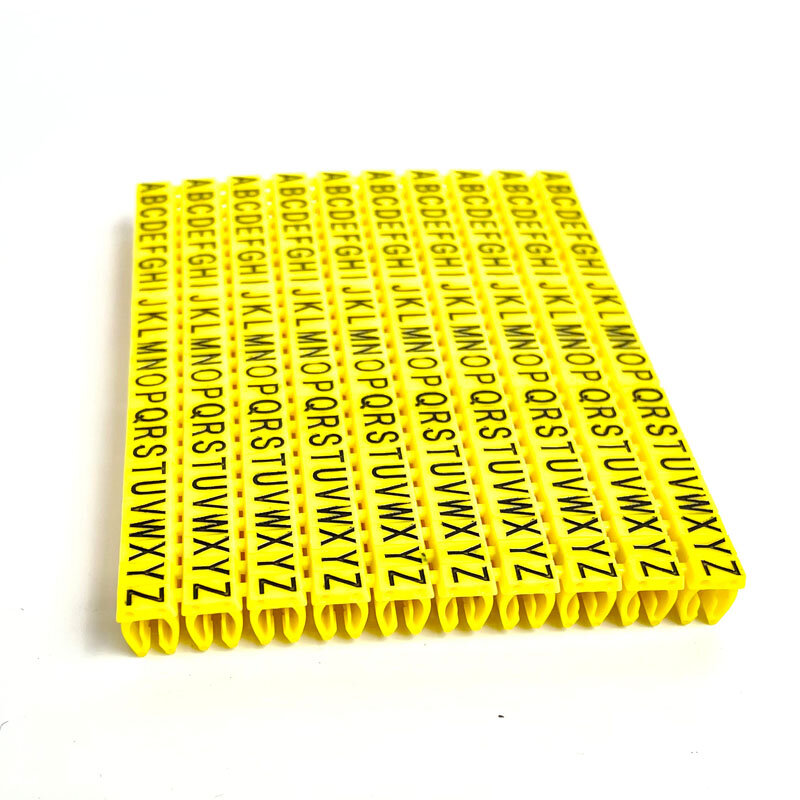 플라스틱 케이블 마킹 클립, m-0 m-1 m-2 m-3 알파벳 케이블 마킹, AZ 케이블 크기 1.5 SQMM 노란색 케이블 절연 케이블 마킹