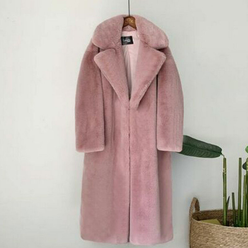 Mantel bulu Faux hangat untuk wanita baru musim dingin 2023 mantel panjang wanita tebal kerah Turn Down mantel hangat wanita Casaco Feminino