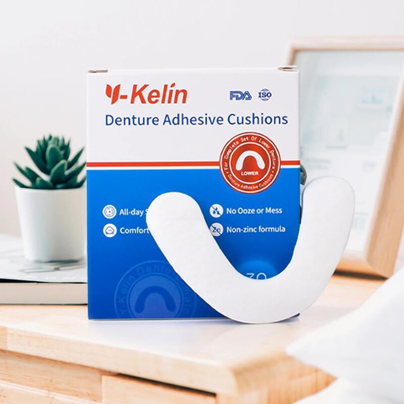 Almofada adesiva da dentadura de y-kelin mais baixa 120 almofadas (pacote 4)