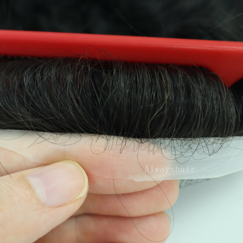 Sempre-115% densità dei capelli uomini Toupee capelli umani All Loop PU parrucca da uomo 0.08-0.1mm pezzi di capelli da uomo