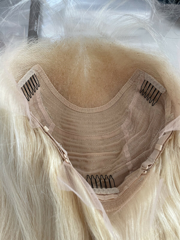 QueenKing-Peluca de cabello humano liso de 13x4, postizo de encaje frontal, corte Bob 150%, rubio platino, brasileño, predesplumado, 613