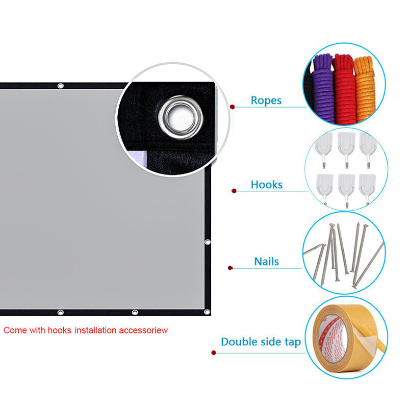 MIXITO черный край с отверстием 16:9 серый экран с проекцией с защитой от света 30-133 дюймов наружный портативный Экран для проектора для дома и офиса