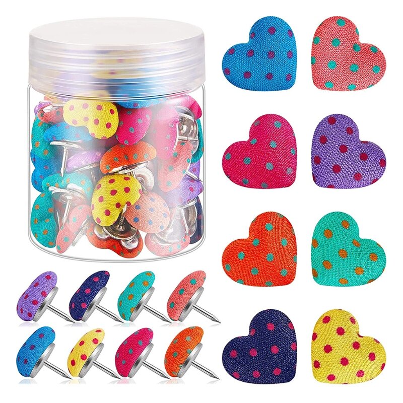 60 Pcs/Pack Multi-purpsoe Heart-shaped Pushpins Set Classic Colored Heart-like Thumb Tacks Set for Office Bulletin Board