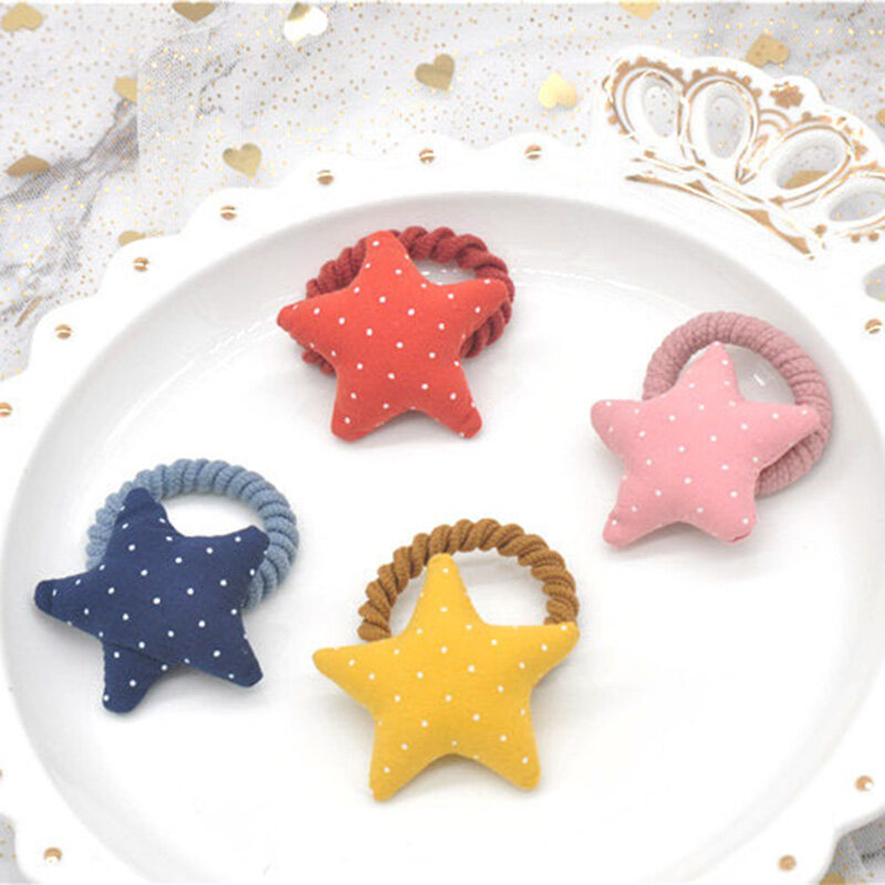 子供用のキャンディーカラーのファブリックヘアクリップ,星と5点のプリントピン,ヘアアクセサリー