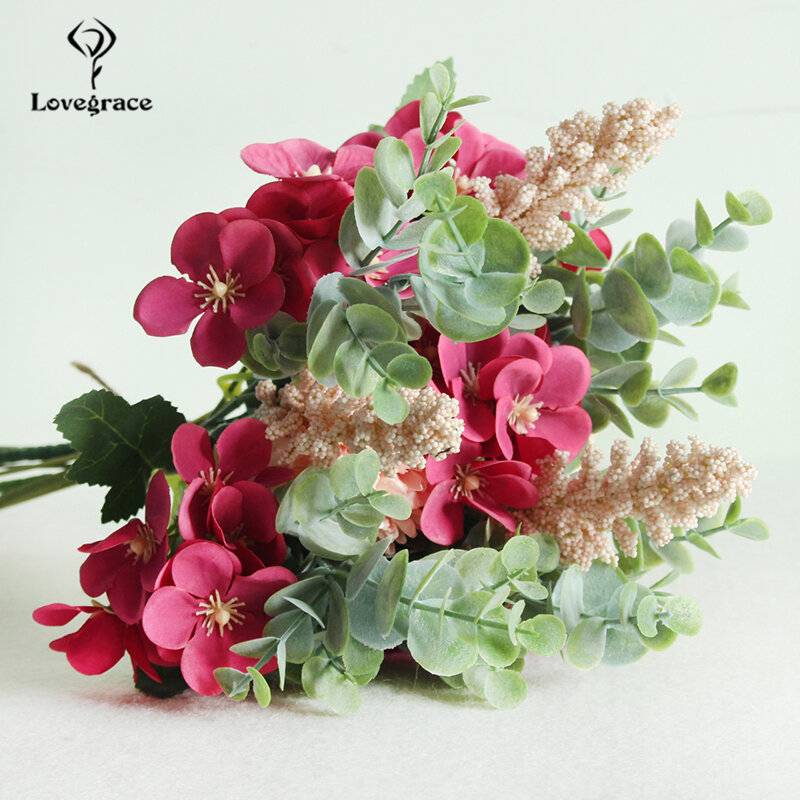 Lovegrace Silk Rose ดอกไม้ช่อดอกไม้สำหรับ Bridesmaids Wedding Bouquet ดอกไม้ประดิษฐ์ Home Hotel DIY ตกแต่งดอกไม้