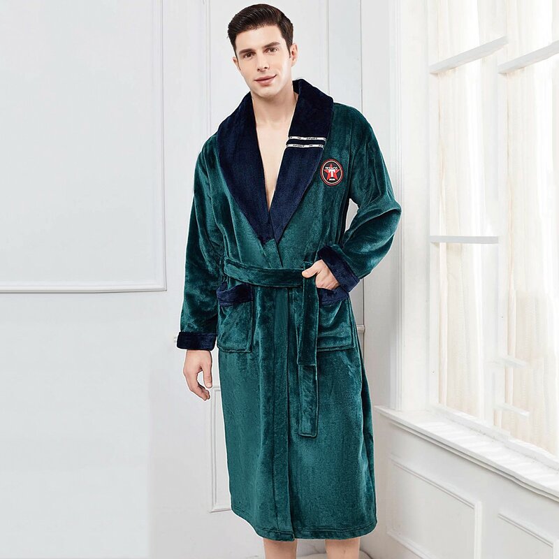 حجم كبير 3XL 4XL الرجال الفانيلا رداء النوم سميكة الدافئة طويلة Bathrobe ثوب النوم الشتاء المرجان الصوف ملابس نوم غير رسمية المنزل ارتداء