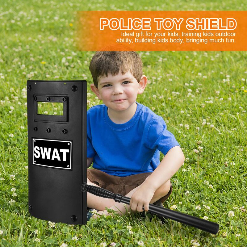 2 pezzi modello Shield Baton puntelli di polizia simulativi Playthings per bambini modello di simulazione ragazzo (lettera di polizia stile casuale scudo