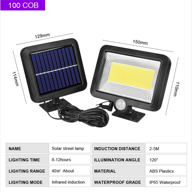 Lampe solaire LED COB avec détecteur de mouvement PIR, lumière du soleil, étanche, mur, urgence, rue, sécurité, extérieur, jardin, 62