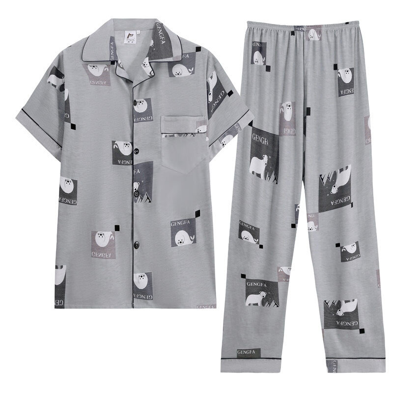 CAIYIER-Conjunto de pijamas de manga corta para hombre, ropa de dormir informal con pantalones largos, cárdigan, traje de dormir para el hogar, Otoño y verano, L-3XL