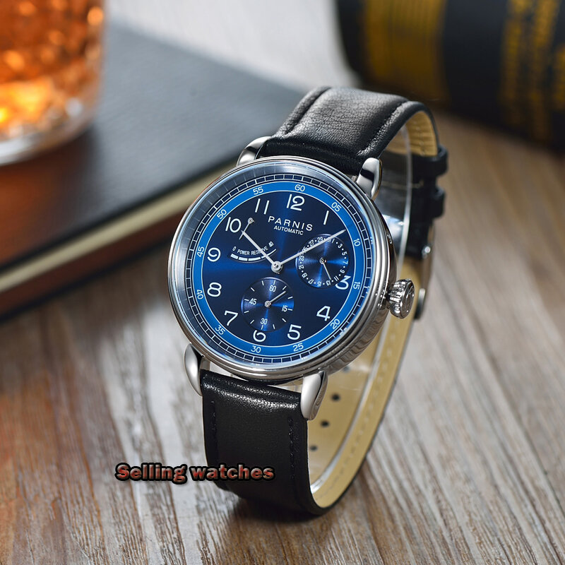 Parnis-reloj mecánico automático para hombre, cronógrafo con esfera azul, 42mm, a la moda
