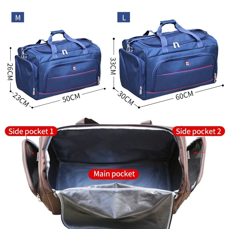 ผู้ชายกระเป๋าเดินทางผู้ชายกระเป๋าแบบพกพา MOLLE ผู้หญิง Tote กันน้ำ Oxford Casual Travel Duffel Bag กระเป๋าเดินทางสีดำ 2019 ใหม่กระเป๋า XA218K
