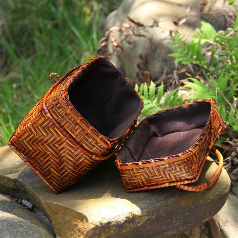17x14cm novo retro artesanal de bambu tecido saco mini saco de bambu literária juventude chá cerimônia armazenamento tricô bolsa a6108