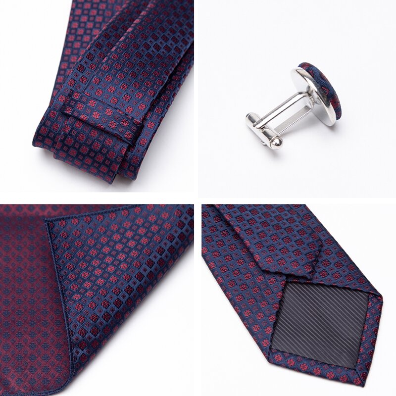 Herren Jacquard Krawatte Krawatte Manschettenknöpfe Set Luxus Krawatte Mode Streifen Krawatten für Männer Geschenk Hochzeit Kleid Taschentuch Zubehör