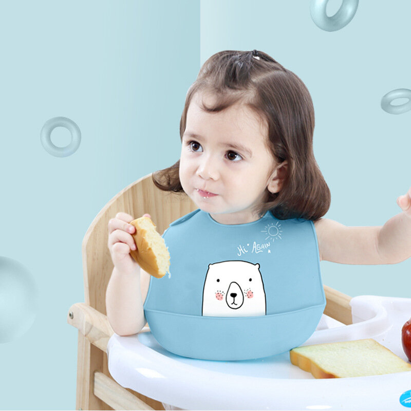 Silicone Bib Waterproof Adjustable Baby Bib Cartoon Waterproof Bib Kids Girl Boy Saliva Towel Printed Bib Apron