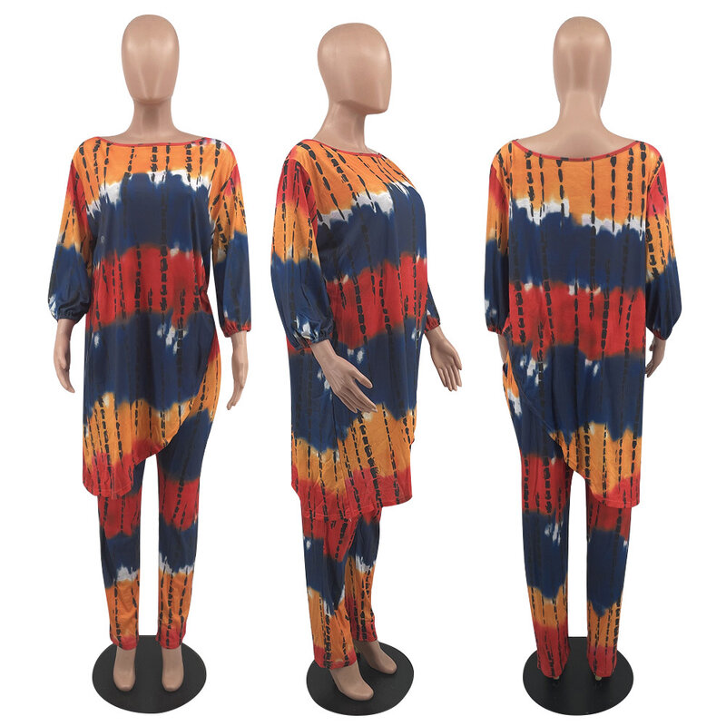 ミドル丈シャツパンツ,女性用2点セット,ルーズ斜めショルダー,不規則なトップス,七分袖